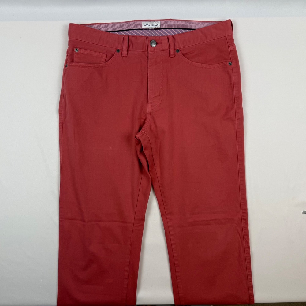 Peter Millar Mens 33 Red 5-Pocket‎ Stretch Cotton Chino Pants Straight Leg